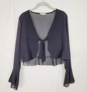 Don't Ask Why black sheer bell sleeve front tie top One Size Whimsigoth Fairy